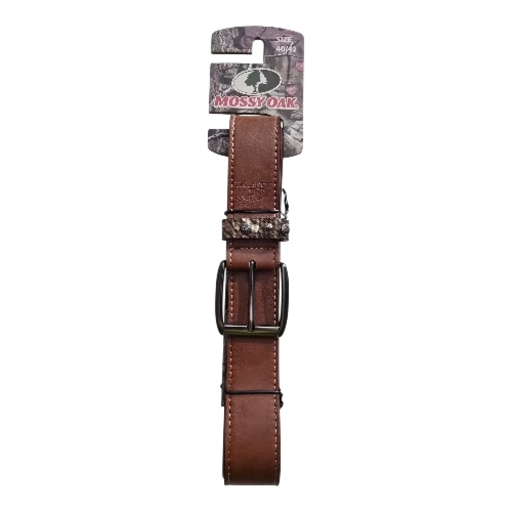 NWT Mossy Oak Brown Leather Belt with Camo Accent – Size 40–42